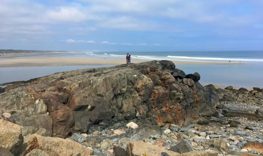 Granite rock formations along the coastal Marginal Way in Ogunquit, southern Maine