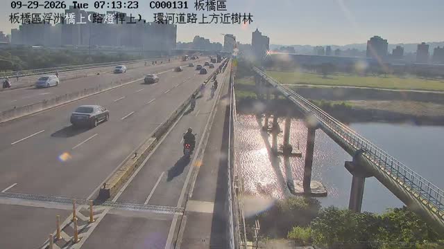 板橋區浮洲橋上(路燈桿上)，環河道路上方近樹林
